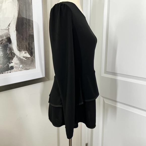 Narciso Rodriguez Design Nation Black Peplum Top Small Long Sleeve Stretch - Picture 3 of 10
